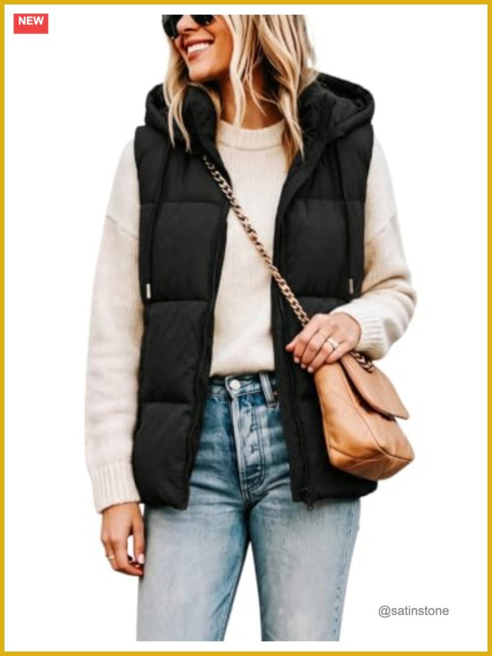 Tanming Women's Puffer Vest Sleeveless Quilted Coat with Removable Hood